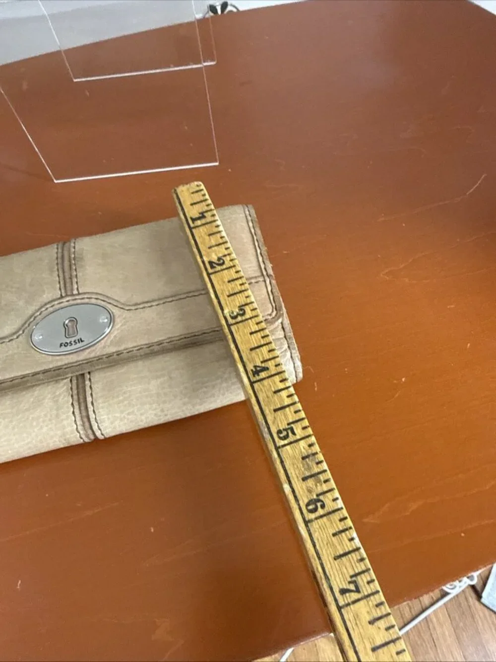FOSSIL Maddox Taupe Leather Trifold Flap Clutch Wallet Organizer